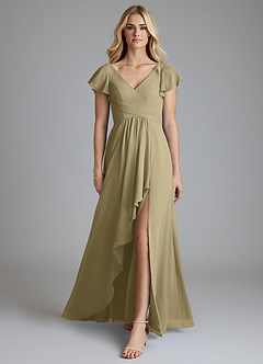 Azazie Omari Bridesmaid Dresses Moss Green A-Line Chiffon Dress image3