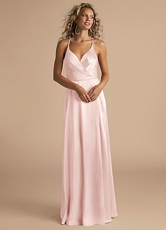 Azazie Davis Bridesmaid Dresses Blushing Pink A-Line Pleated Metallic Satin Dress image4