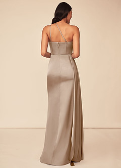 Azazie Maron Brautjungfernkleider A-Linie Eine Schulter Stretch-Satin Kleid Taupe image2