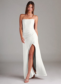 Azazie Leonis Vestidos de damas de honor Vestido de Blanco de Gasa de Corte Recto Convertible con Sin tirantes image7