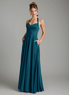 Azazie Tenaya Brautjungfernkleider A-Linie Herzausschnitt Stretch-Satin Kleid Tintenblau image1