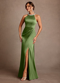 Azazie Lawrence Moeder van de bruid jurken A-Lijn Jurk van Stretch Satijn Geplooid Jeneverbes image2