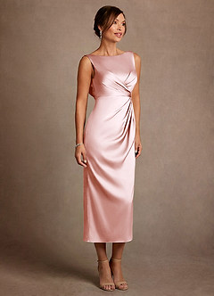 Azazie Mazhe 신부의 어머니 드레스 A라인 주름진 스트레치 새틴 티 길이 드레스 image4