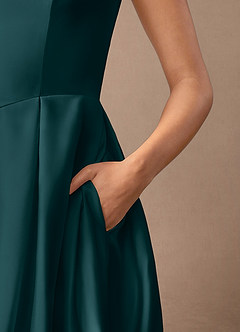 Azazie Fulton Mother of the Bride Dresses Pine A-Line Pleated Stretch Satin Dress image7