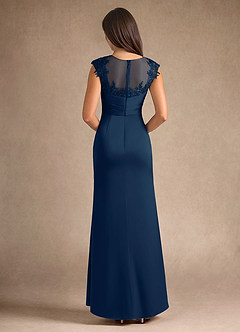 Azazie Santa Barbara Mother of the Bride Dresses Dark Navy Sheath Pleated Stretch Satin Dress image3