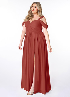 Azazie Lianne Robes de demoiselle d'honneur Robe Trapèze en Mousseline de soie Épaule décolletée Terracotta image9