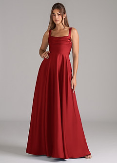 Azazie Shaude Bridesmaid Dresses Pomegranate A-Line Pleated Stretch Satin Dress image1