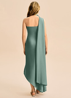 Azazie Briony Junior Eucalyptus Sheath Pleated Stretch Satin Dress image2