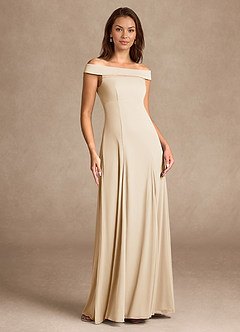 Azazie Ewa Mother of the Bride Dresses Champagne A-Line Off the Shoulder Mesh Dress image7