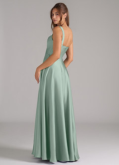 Azazie Shaude Bridesmaid Dresses Agave A-Line Pleated Stretch Satin Dress image8