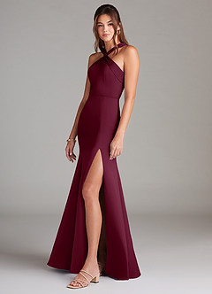 Azazie Rue Robes de demoiselle d'honneur Robe Trapèze en Satin extensible Plissée Mûre image5