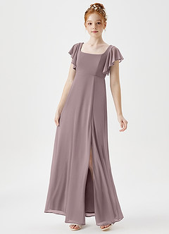 Azazie Bondi Junior Dusk A-Line Side Slit Mesh Dress image3