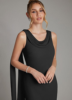 Azazie Jaya Bridesmaid Dresses Black Sheath Pleated Chiffon Dress image3