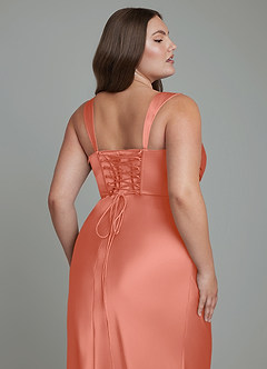 Azazie Agustina Bridesmaid Dresses Salmon Pink Mermaid Corset Stretch Satin Dress image13