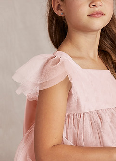 Azazie Kalio Blumenmädchenkleider A-Linie mit ärmel Tüll Kleid Zartrosa image3