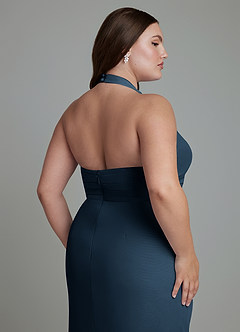 Azazie Jemma Jurken voor bruidsmeisjes Jurk van Chiffon met Kolom Geplooide Donkere Marine image8