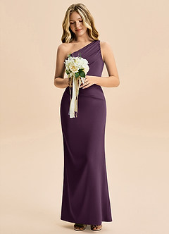 Azazie Akilah Junior Robe Fourreau en Satin extensible Plissée Prune image4