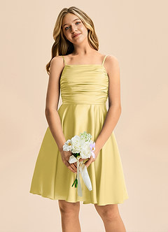 Azazie Miko Junior Canary A-Line Pleated Stretch Satin Dress image6