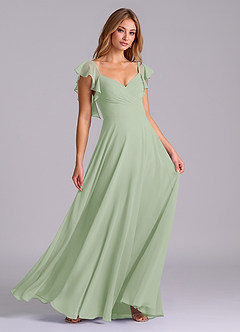 Azazie Leilani Robes de demoiselle d'honneur Robe Trapèze en Mousseline de soie Plissée Vert Sauge image3