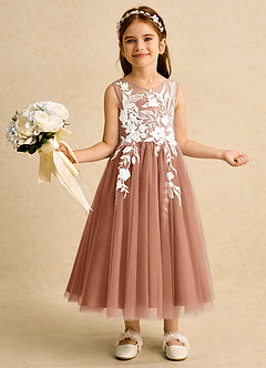 Azazie Sundae Blumenmädchenkleider Ballkleid Spitze Kleid Bronzer image1