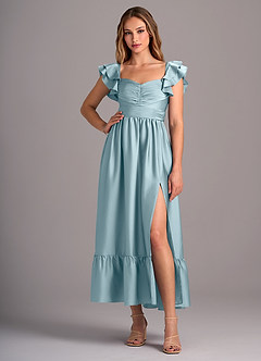 Azazie Anaya Bridesmaid Dresses Moody Blue A-Line Sweetheart Neckline Stretch Satin Convertible Dress image5