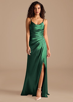 Azazie Deandra Bridesmaid Dresses Dark Green Mermaid Pleated Metallic Satin Dress image4
