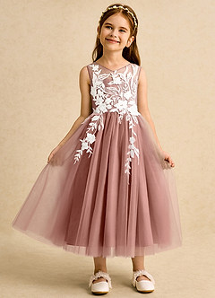 Azazie Sundae Robe Demoiselle D'honneur Fillette Robe Princesse en Dentelle Rose De Cèdre image6