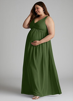 Azazie Yetta Maternity Bridesmaid Dresses A-Line V-Neck Gathered Chiffon Floor-Length Dress image10