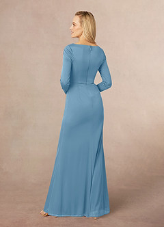 Azazie Risa Mother of the Bride Dresses Steel Blue Mermaid V-Neck Pleated Mesh Dress image3