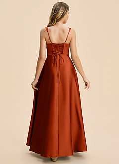 Azazie Azaria Junior A-Linie Plissee Stretch-Satin Kleid Paprika image2