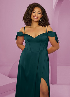 Barbie ♥ Azazie Jurken voor bruidsmeisjes Jurk van Stretch Satijn met A-Lijn Off the Shoulder Pijnboom image13