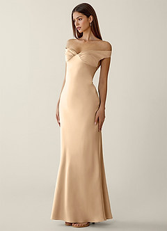 Gwendonme Champagne Satin Crystal Linen Prom Dress image3