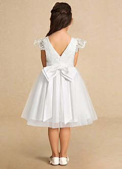 Azazie Vetty Flower Girl Dresses Ivory White A-Line Lace Tulle Dress image7