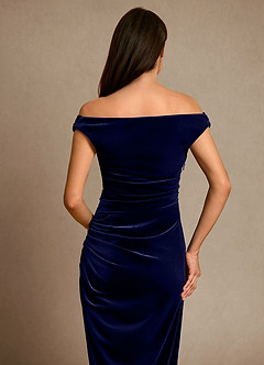 Azazie Nabila vestidos de madre de la novia Vestido de Azul Marino Oscuro de terciopelo de Columna con Vestidos sin tirantes image7
