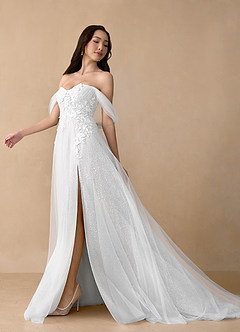 Azazie Seradine Wedding Dresses Diamond White A-Line Off the Shoulder Beading Dress image2