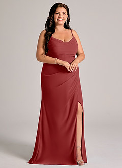 Azazie Deandra Bridesmaid Dresses Rust Mermaid Pleated Chiffon Dress image10