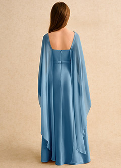 Azazie Fishie Junior Formal Flower Girl Dresses Steel Blue A-Line Matte Satin Dress image2