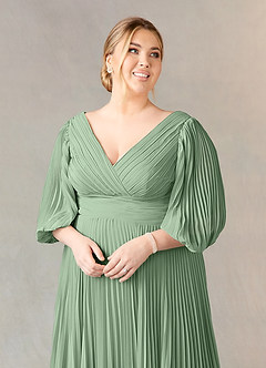 Azazie Zahara Mother of the Bride Dresses Matcha A-Line V-Neck Pleated Chiffon Dress image11