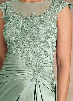 Azazie Santa Barbara Mother of the Bride Dresses Agave Sheath Pleated Stretch Satin Dress image9