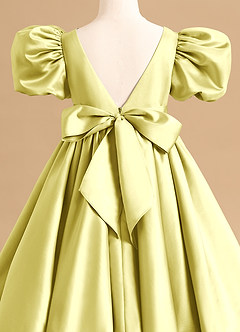 Azazie Jellybean Flower Girl Dresses Lemon Sorbet Ball-Gown Ruched Matte Satin Dress image5