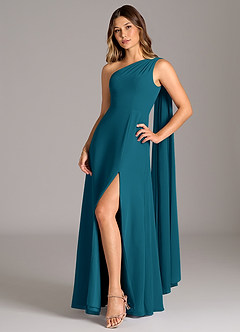 Azazie Tella Abiti da Damigella Abito A-Line in Chiffon Monospalla Blu Inchiostro image3