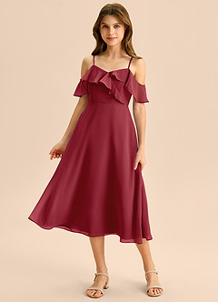 Azazie Kamilla Junior Klä av A-Line i Chiffong Av axeln image1