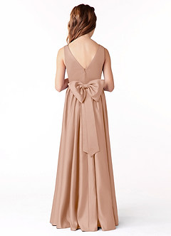 Azazie Hathaway Junior Champagne Rose A-Line Bow Matte Satin Dress image2