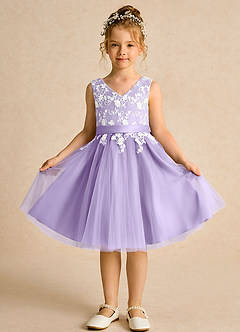 Azazie Butterfly Flower Girl Dresses Lilac A-Line Lace Dress image2