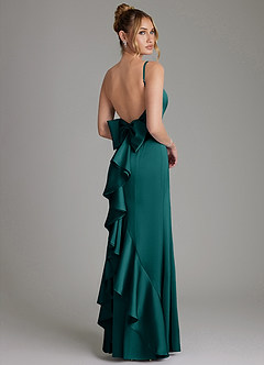 Azazie Zherra Robes de demoiselle d'honneur Robe Sirène en Satin extensible Nœud Paon image1