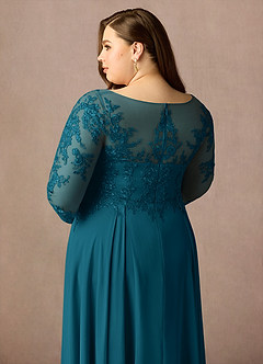 Azazie Marge At-home Try On Dresses Ink Blue A-Line Scoop Lace Chiffon Dress image12