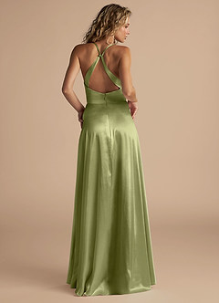 Azazie Davis Bridesmaid Dresses Pistachio A-Line Pleated Metallic Satin Dress image3