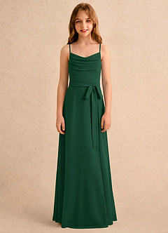 Azazie Jasslyn Girls Formal Robe Demoiselle D'honneur Fillette Robe Trapèze en Mousseline de soie Plissé Vert Foncé image4