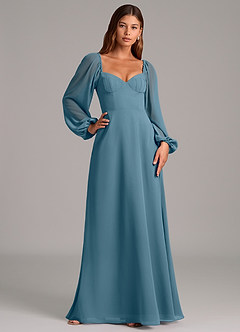 Azazie Annistyn Robes de demoiselle d'honneur Robe Trapèze en Mousseline de soie Manche longue Bermude image5