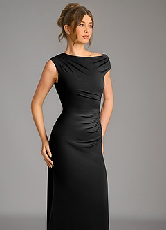Azazie Nazanin Bridesmaid Dresses Black Mermaid Off the Shoulder Premium Stretch Jersey Dress image7